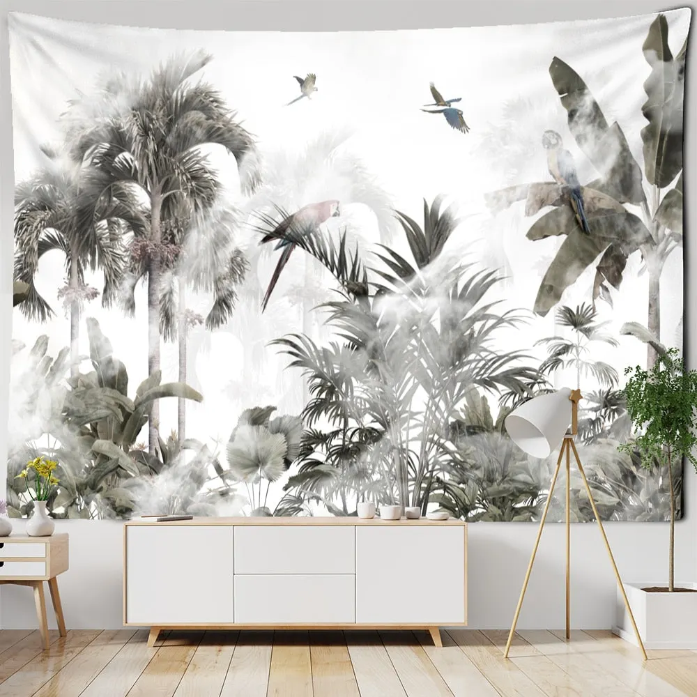 Tropical Botanical Garden Tapestry Wall Hanging Bohemian Style Natural Scenery Palm Tree Wall Art Aesthetic Decor