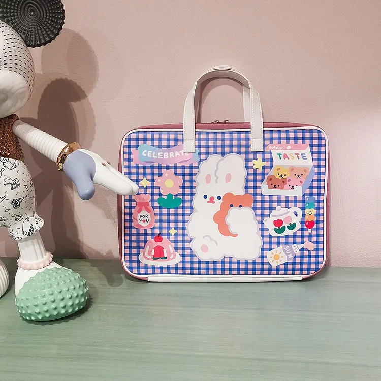 Blue Lattice Rabbit Laptop Bag