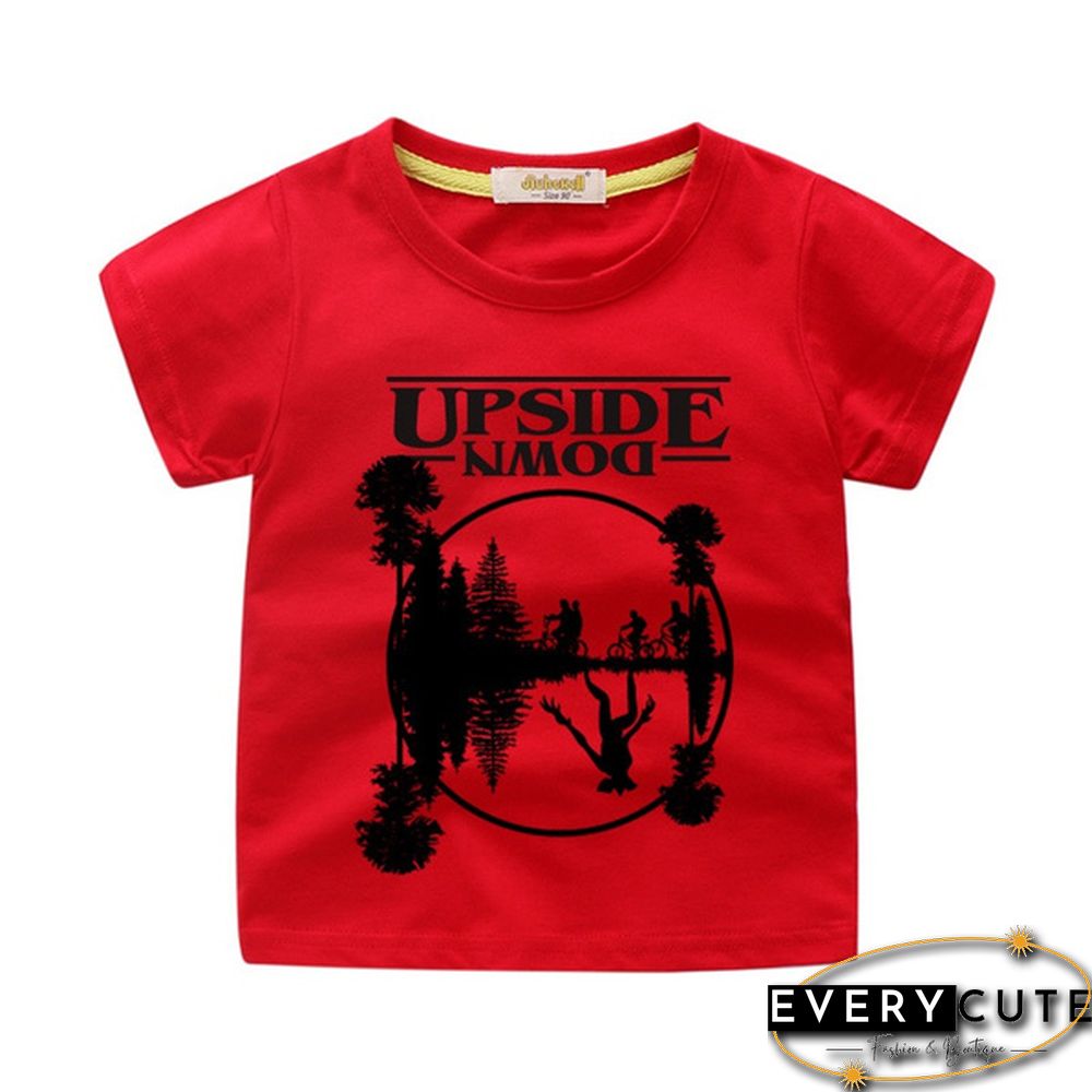 New Fashion Child Round Neck Printed Short-Sleeved Stranger Things Upside Down Graphic T-Shirt