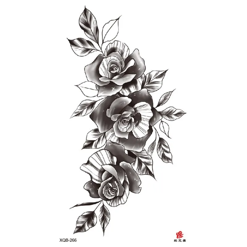 Sdrawing Temporary Sleeve Tatooo Stickers Tiger Lion Elephant Rose Flowertattoo Arm Body Art Fake Tatoo Male Female Black