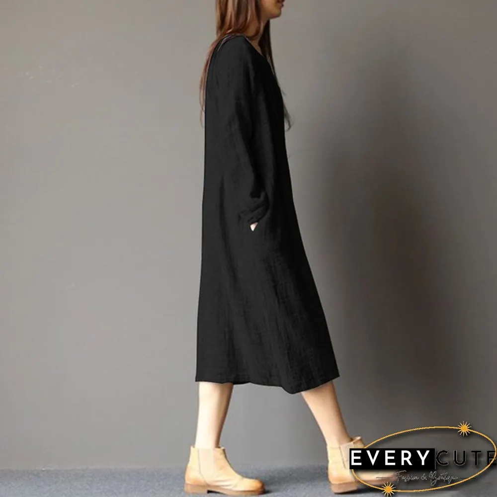 S-5XL Women Batwing Long Shirt Dress Casual Plain Kaftan Midi Dress Ethnic Dress
