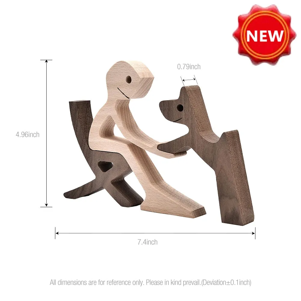 Puppy Family Wood Dog Carving Ornament Christmas Decoration Home Decor Figurine Desktop Table Sculptures For Dog Pet Lover Gifts