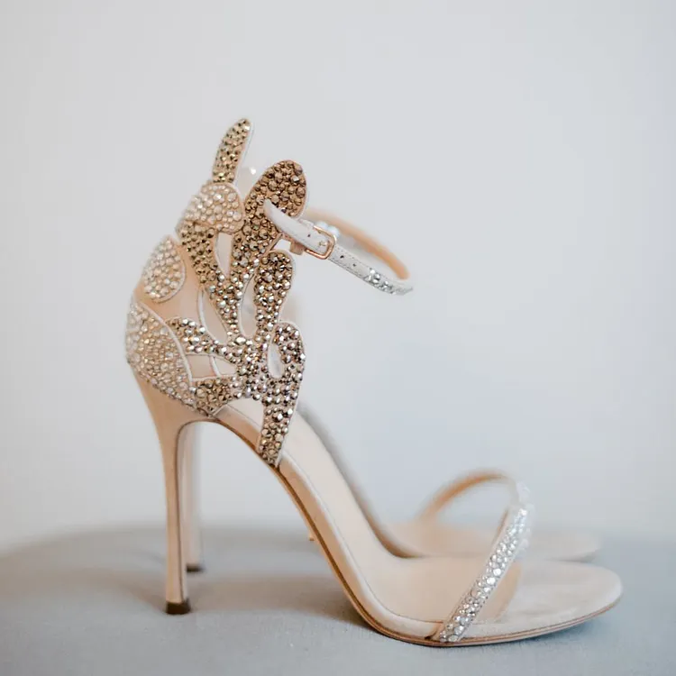 Champagne Rhinestone Stiletto Heel Bridal Sandals Vdcoo