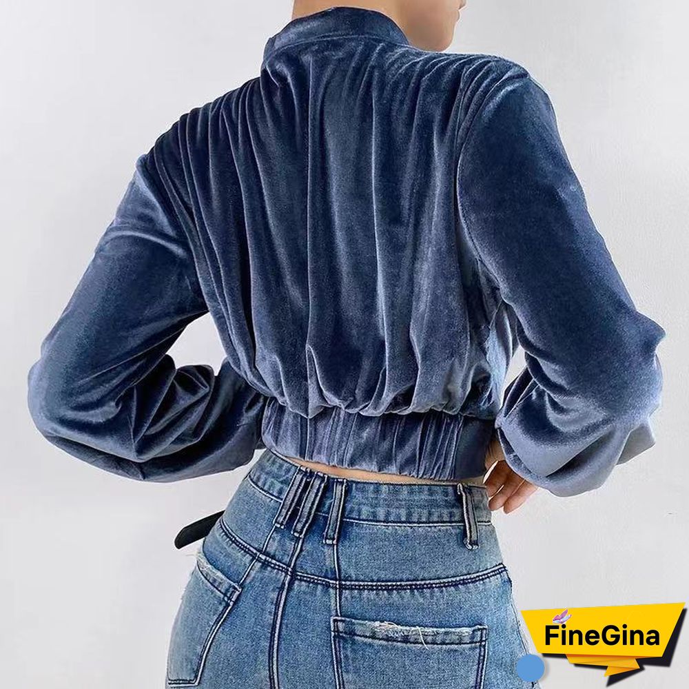 Elegant Turtleneck Velvet Crop Tops Women Autumn Solid Long Sleeve Sweatshirts Pullover Female Korean Fashion Streetwear