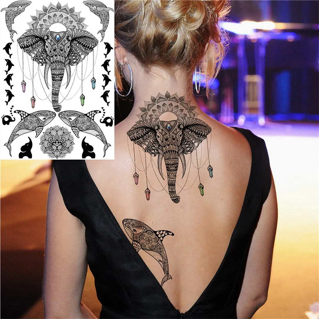 Sexy Black Henna Temporary Tattoos For Women Girls Lotus Flower Lace Tattoo Sticker Fake Jewelry Mandala Body Chest Tatoos Paper