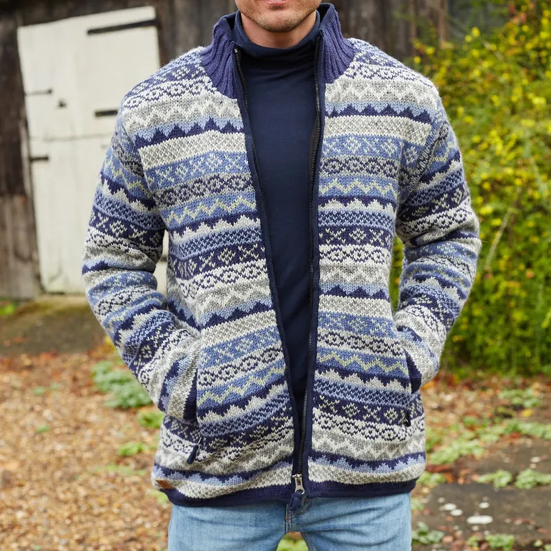 Mens Vintage Fair Isle Knitted Cardigan Sweater