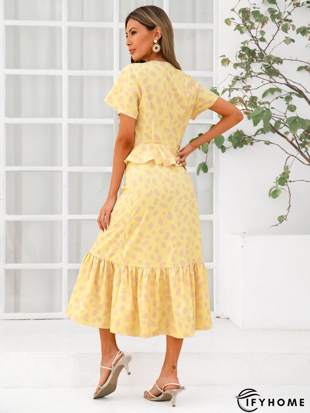Floral V Neck Short Sleeve Weaving Dress | IFYHOME