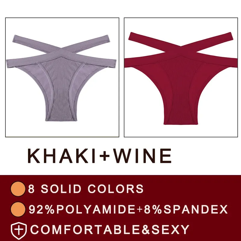 FINETOO 2PCS/Set Fashion Women's Seamless Sexy Panties Lingerie Girls Cross Strap Underwear Briefs 8 Solid Colors Woman Pantys