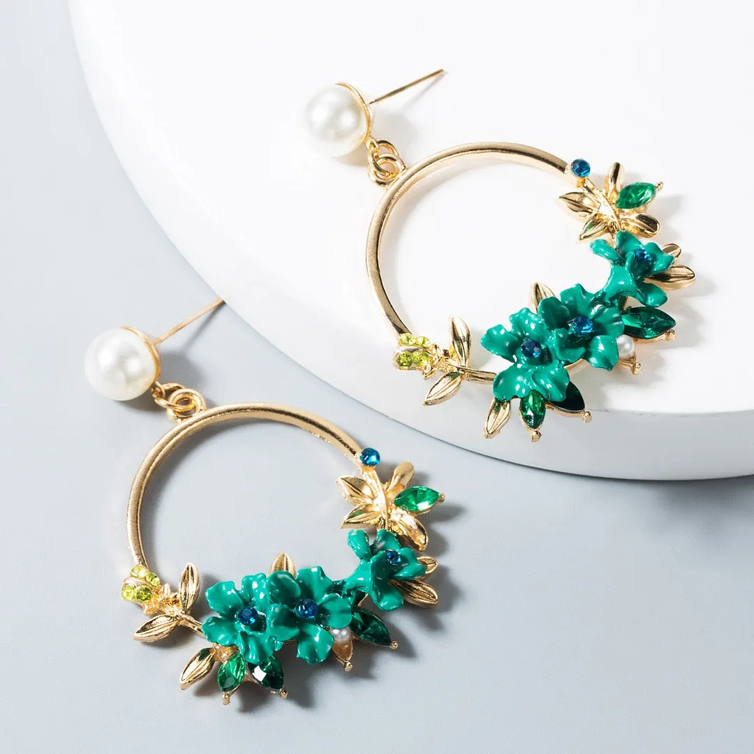 Dvacaman Bohemian Cute Long Double Layer Flower Statement Drop Earrings Women Summer Beach Party Metal Pendant Earrings Jewelry