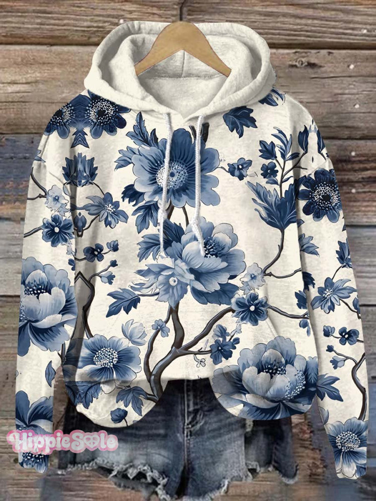 Vintage Lovely Floral Art Print Casual Hoodie Sweatshirt Multicolor / S