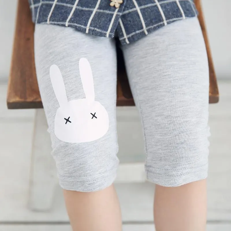 Children Cotton Leggings Summer Bottoms Rabbit Footless Girls Knee Length Pants Kids Pants Casual Trousers 2-10years