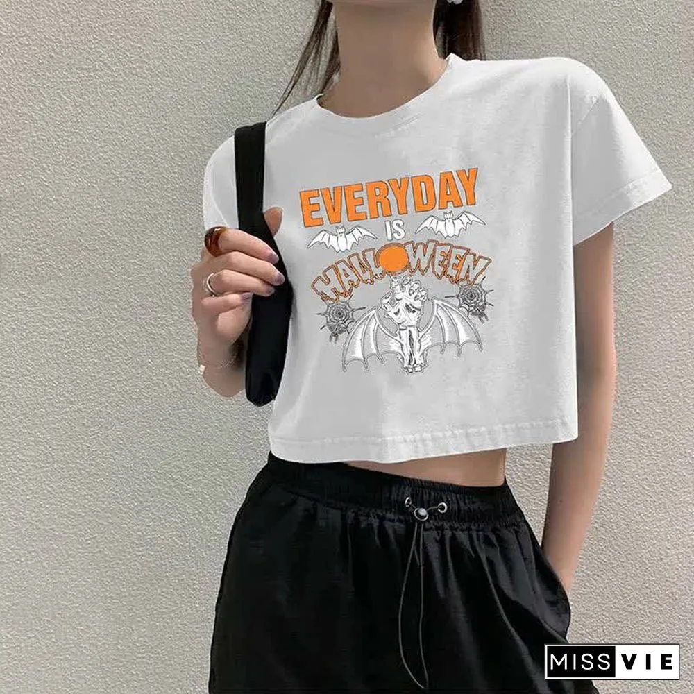 Bat Wings Letter Print Crop Top T-shirt