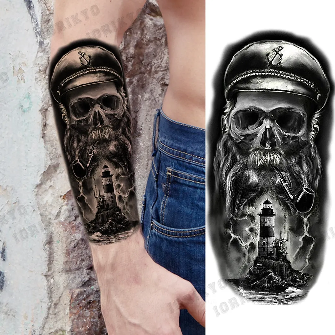 Realistic Devil Skeleton Temporary Tattoos For Men Adult Women Wolf Compass Gangster Fake Tattoo Washable Body Art Tatoo Sticker