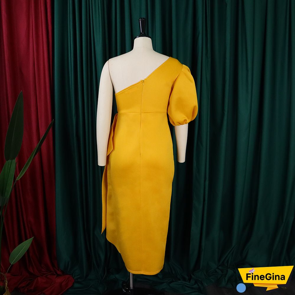 Yellow Sexy Plus Size Solid Backless Off the Shoulder Short Sleeve Dress