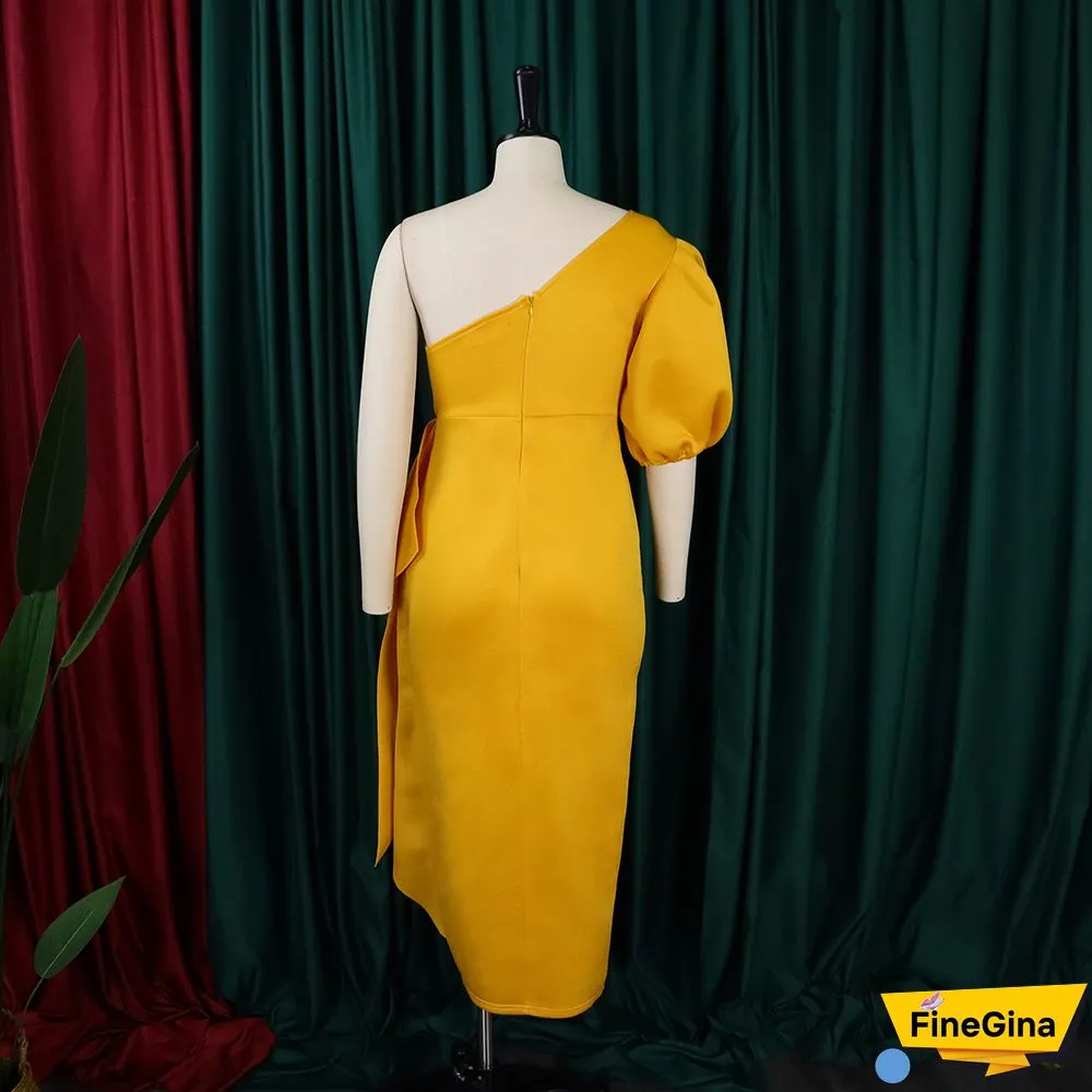 Yellow Sexy Plus Size Solid Backless Off the Shoulder Short Sleeve Dress