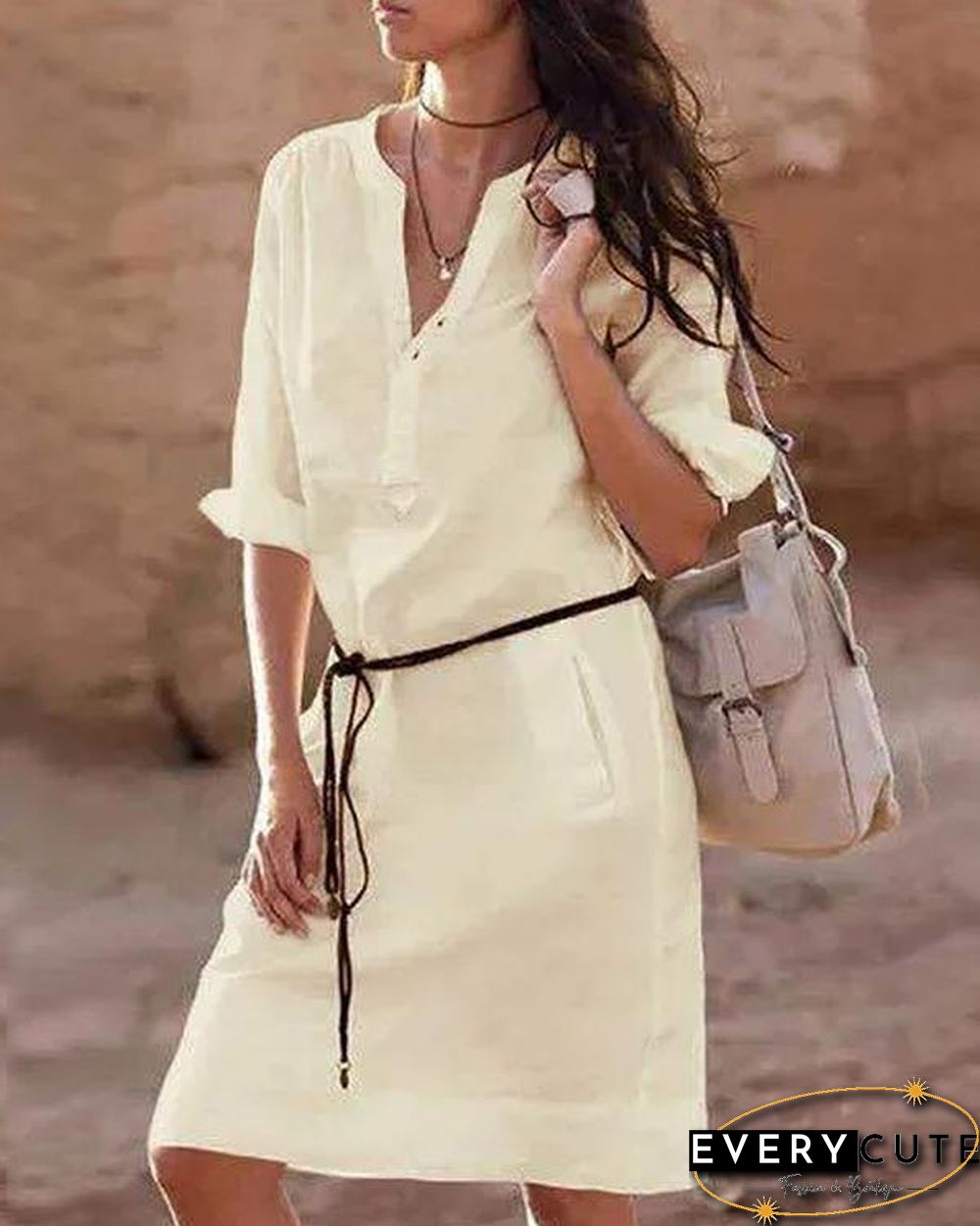 Cotton Linen Long Shirt Dress
