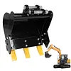 [US Local Warehouse] 400mm Bucket Metal Trenching Digger for Most 0.8-1.8 Ton Small Diggers Mini Excavator Digging Bucket Attachment 0.98in Hole 3.46in Center Wheelbase Mini Excavator Attachment w/ Metal Teeth