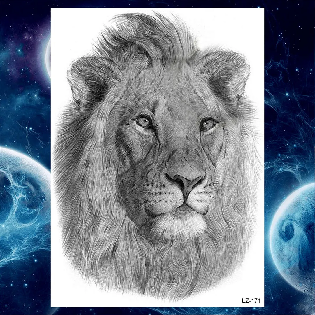 3D Lion Tiger Temporary Tattoos For Men Women Adult Black Wolf Tattoo Sticker Realistic Fake Bear Mountain Disposable Tatoo Body