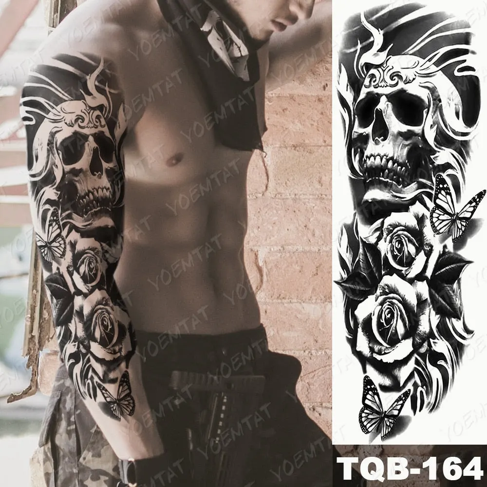 Large Arm Sleeve Tattoo Owl Angel Rose Waterproof Temporary Fake Tatoo Sticker Skull Fox Wings Men Women Full Totem Tatto Artes