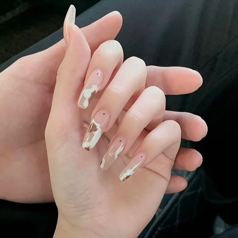 24pcs Butterfly Nail Patch Glue Type Removable Long Paragraph Fashion Manicure Wearable False Nails Patch With Glue Fake Nails-Nail Inspo