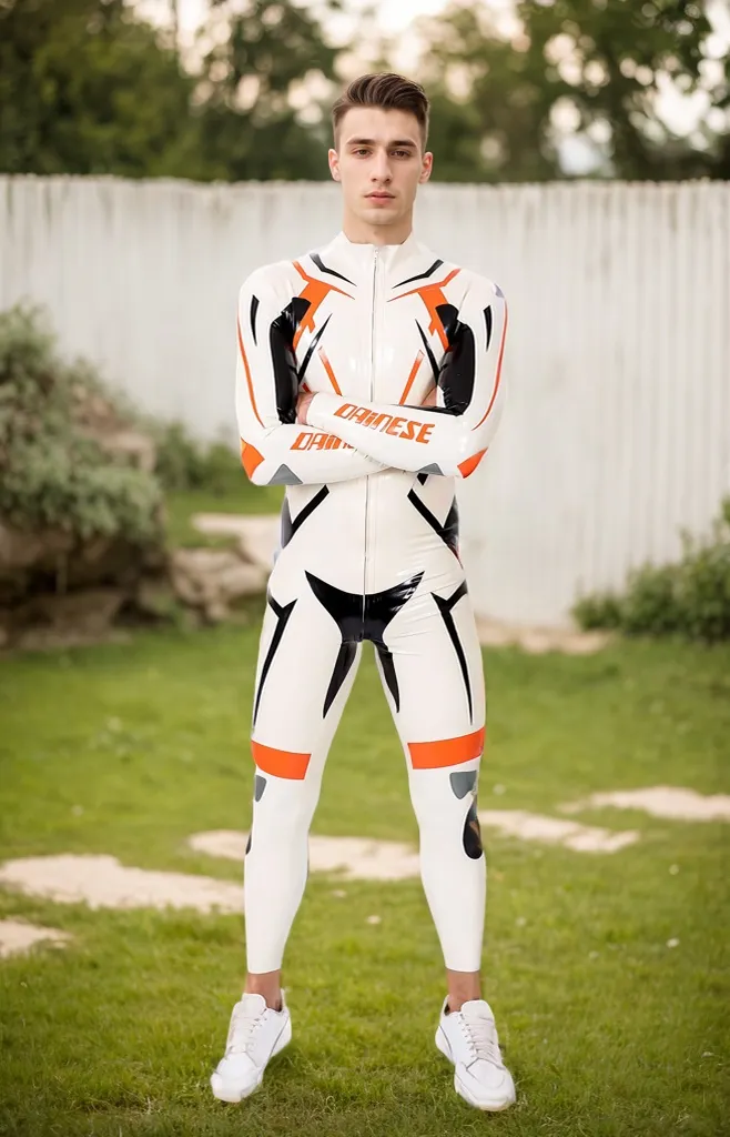 Men Latex Catsuits MotoGP Circuit Motorcycle White