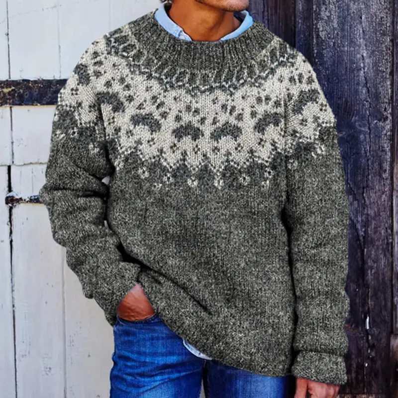 Men's Jacquard Animal Paw Pattern Cozy Knit Sweater