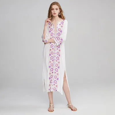Embroidered Flower Fashion Split Dress