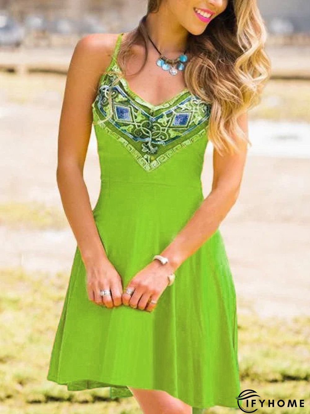 Vintage Sleeveless Boho Floral Geometric Plus Size Casual Knitting Dress | IFYHOME