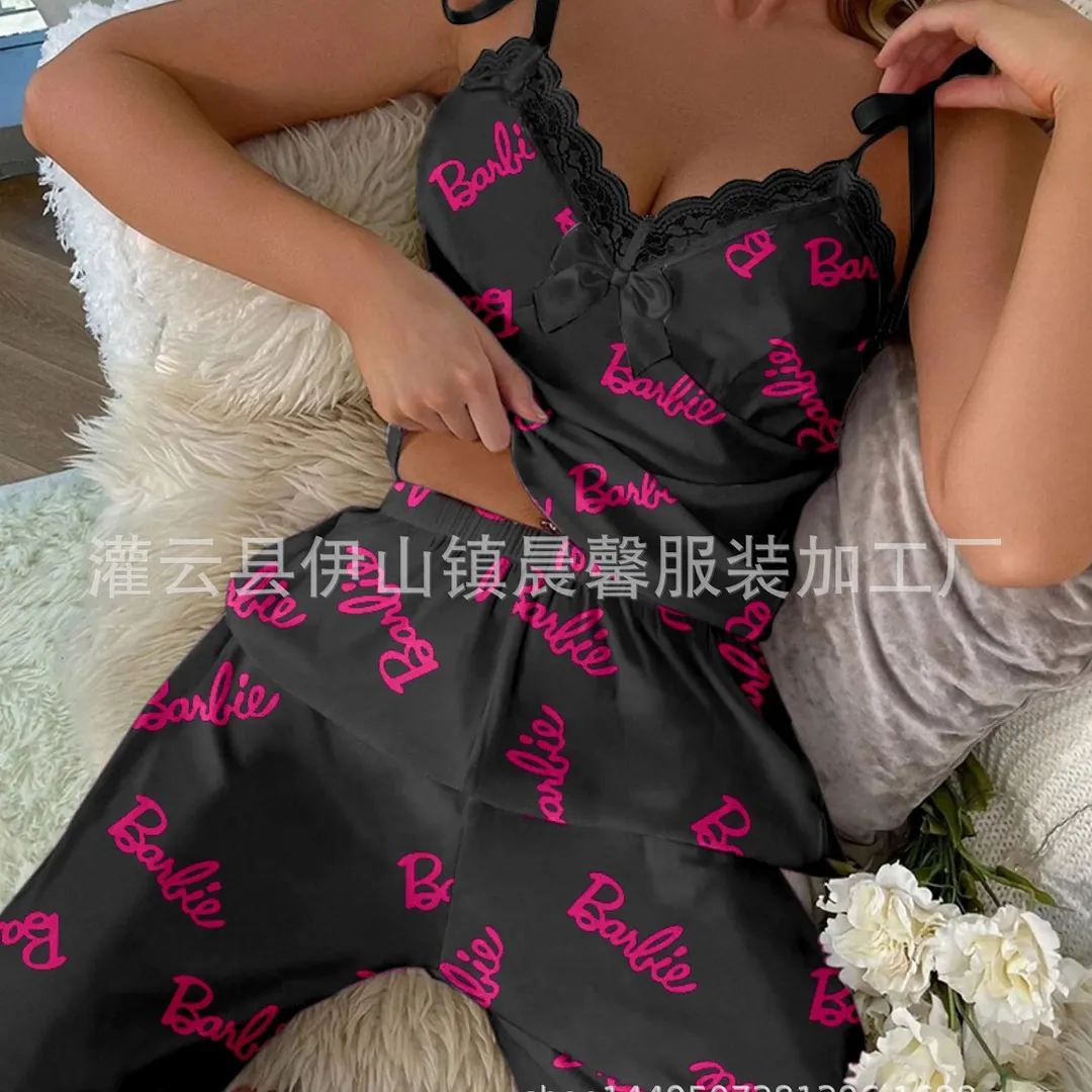Churchf Summer New Sexy Sling Lace Pyjamas Women Summer Printing Leisure Can Wear Home Clothes Trousers Set