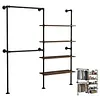 [US Local Warehouse] 14.6x76x82.7Inch Industrial Pipe Clothing Rack with Hanging Rods Heavy Duty Clothes Organizer Large Capacity Display Hanging Garment Rod Wooden Clothes Storage Shelves for Walk In Closet