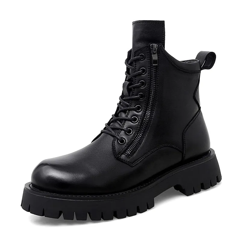 Punk Ankle Boots Mens Warm Comfortable Wear-resistant Sole Shoes Man Winter Motorcycle Boots Back Zip Male Walking Boots New
