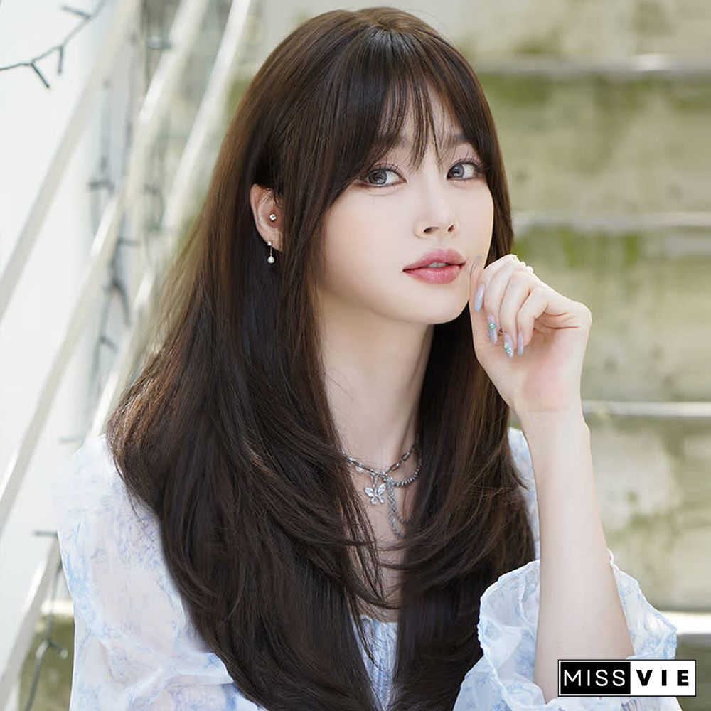 Long Layered Straight Wig With Bangs
