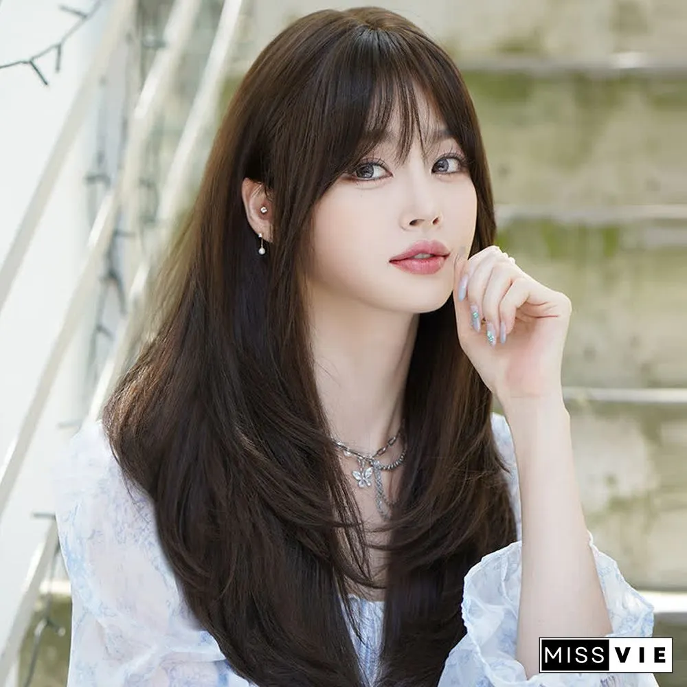 Long Layered Straight Wig With Bangs