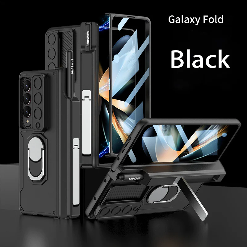 Applicable To Samsung Z Fold 3/4/5Slide Rail Lens Cover Push Window 2-In-1 Ring Holder Folding Phone Case