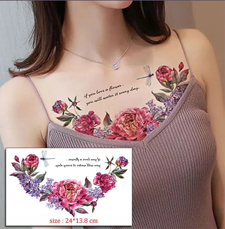 Temporary Tattoo Sticker Totem Flower Arrow Color Sexy Chest Back Fake Tatoo Waterproof Flash Tatto Body Art for Woman Girl