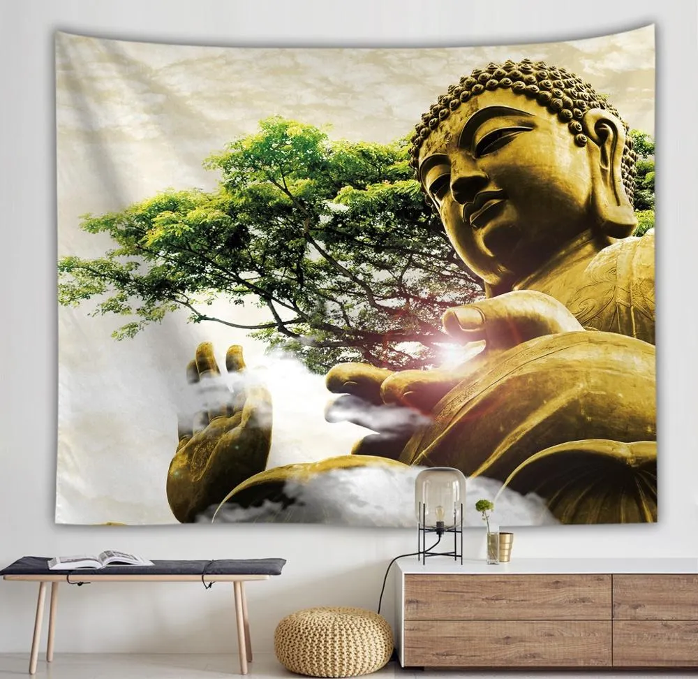 Buddha Statue Tapestry Twin Hippie Wall Hanging Bedspread Throw Cover Bohemian Beach Mat Table Cloths Home Art Decor Blanket