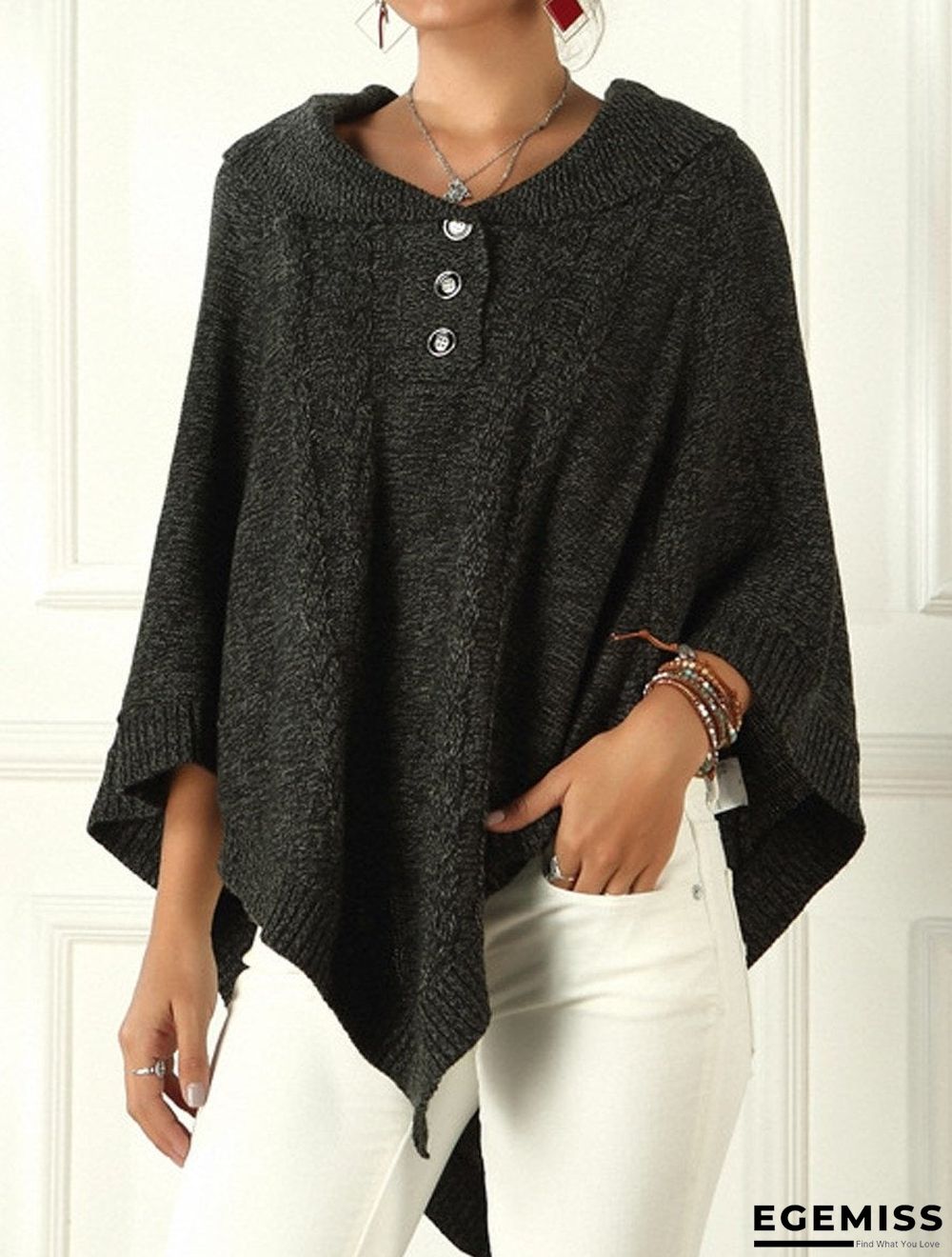Casual Solid Color Lapel Irregular Loose Cloak Sweater | EGEMISS