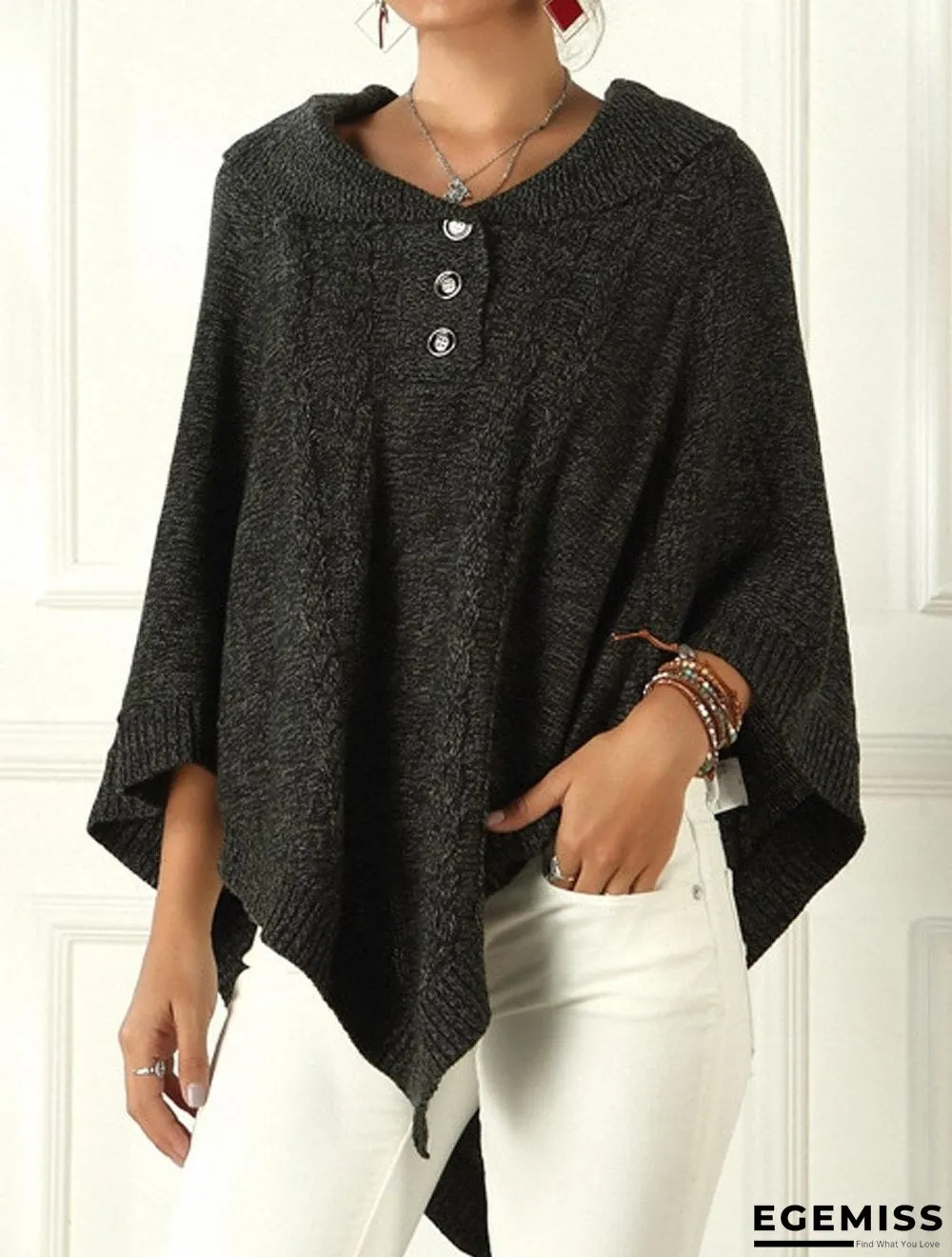 Casual Solid Color Lapel Irregular Loose Cloak Sweater | EGEMISS