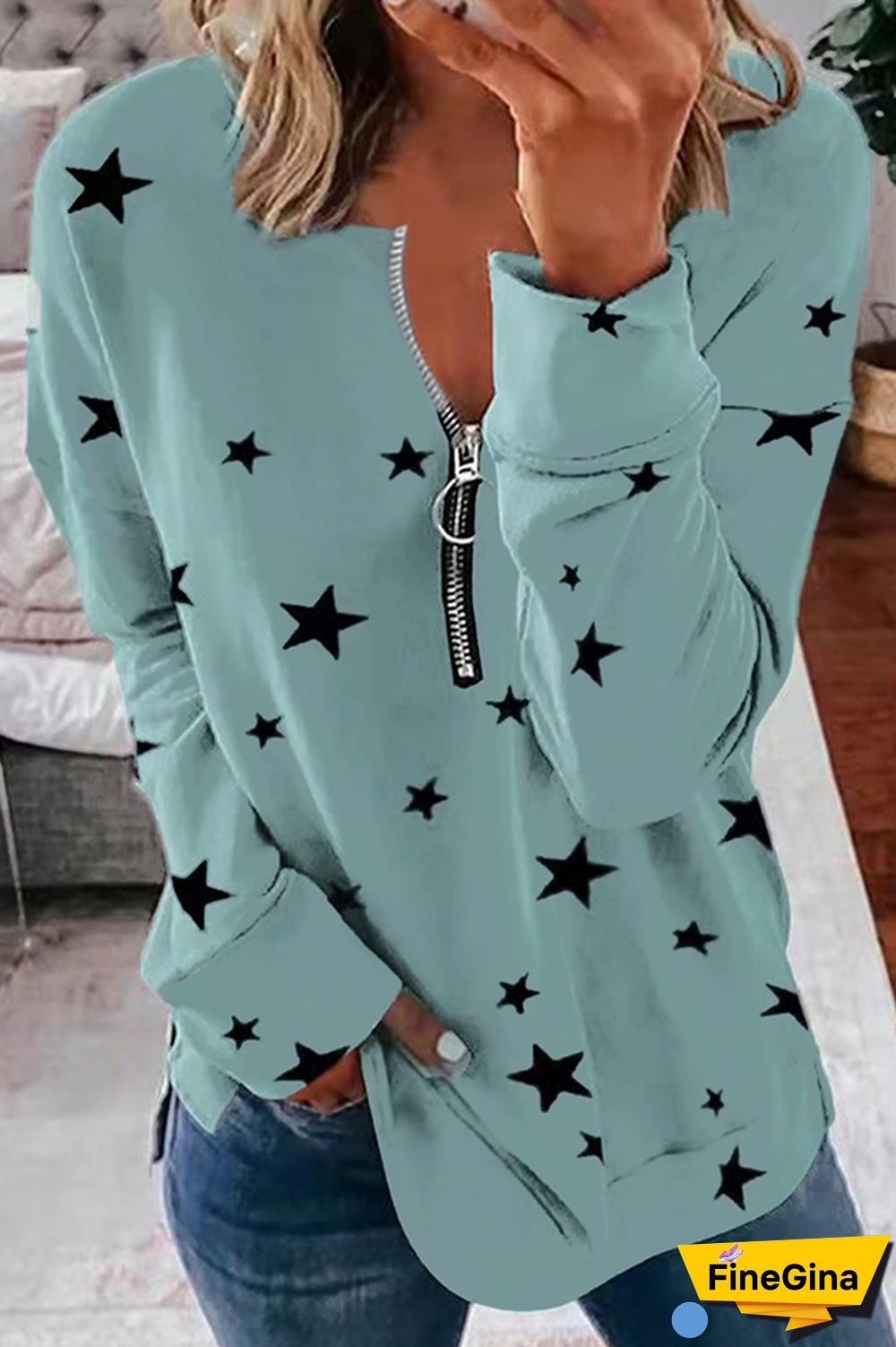 Casual The stars Split Joint Zipper Zipper Collar Tops(8 colors)