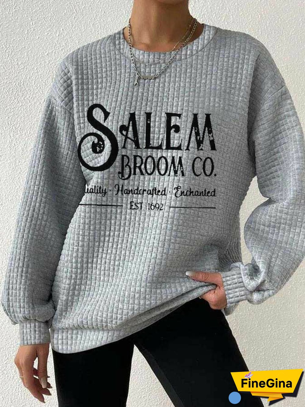 Women's Salem Broom Co Quality Handcrafted Enchanted Est 1692 Waffle Sweatshirt