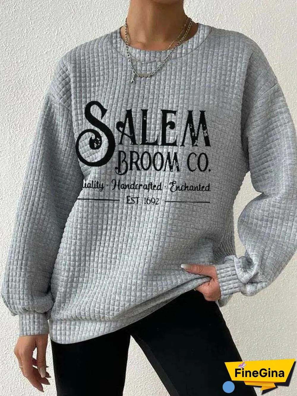 Women's Salem Broom Co Quality Handcrafted Enchanted Est 1692 Waffle Sweatshirt