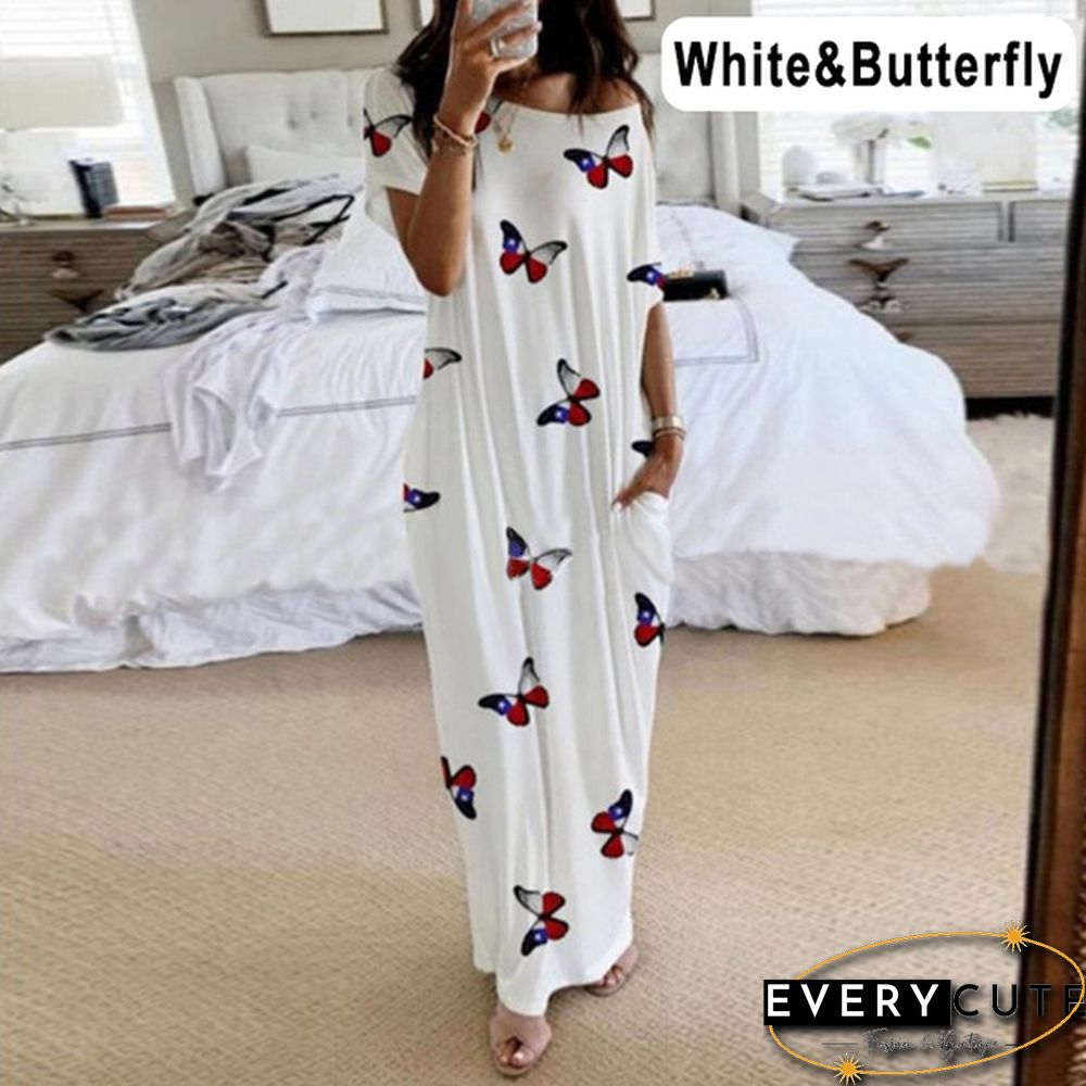 Plus Size Xs-5Xl Women Loose Casual Short Sleeve Moon Stars Print Maxi Dress Home Clothes Soft Long Dresses Homeware Vestidos Casuales
