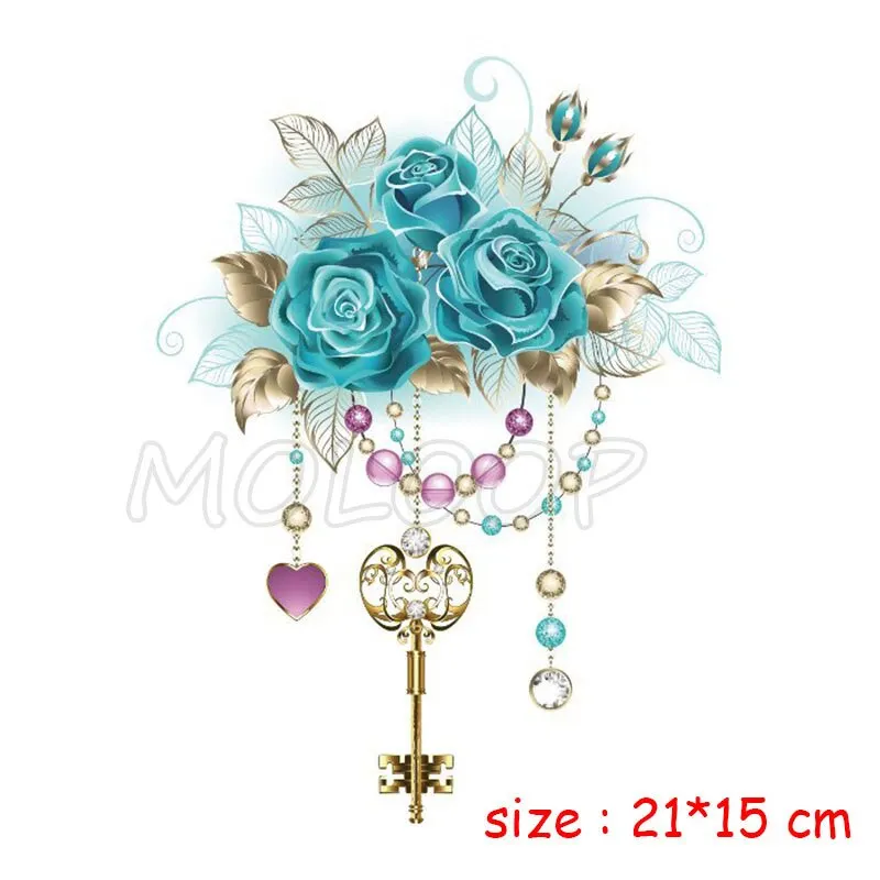 Waterproof Fake tattoo rose flower heart key necklace color tatoo sticker temporary tatto chest back leg belly for woman girl