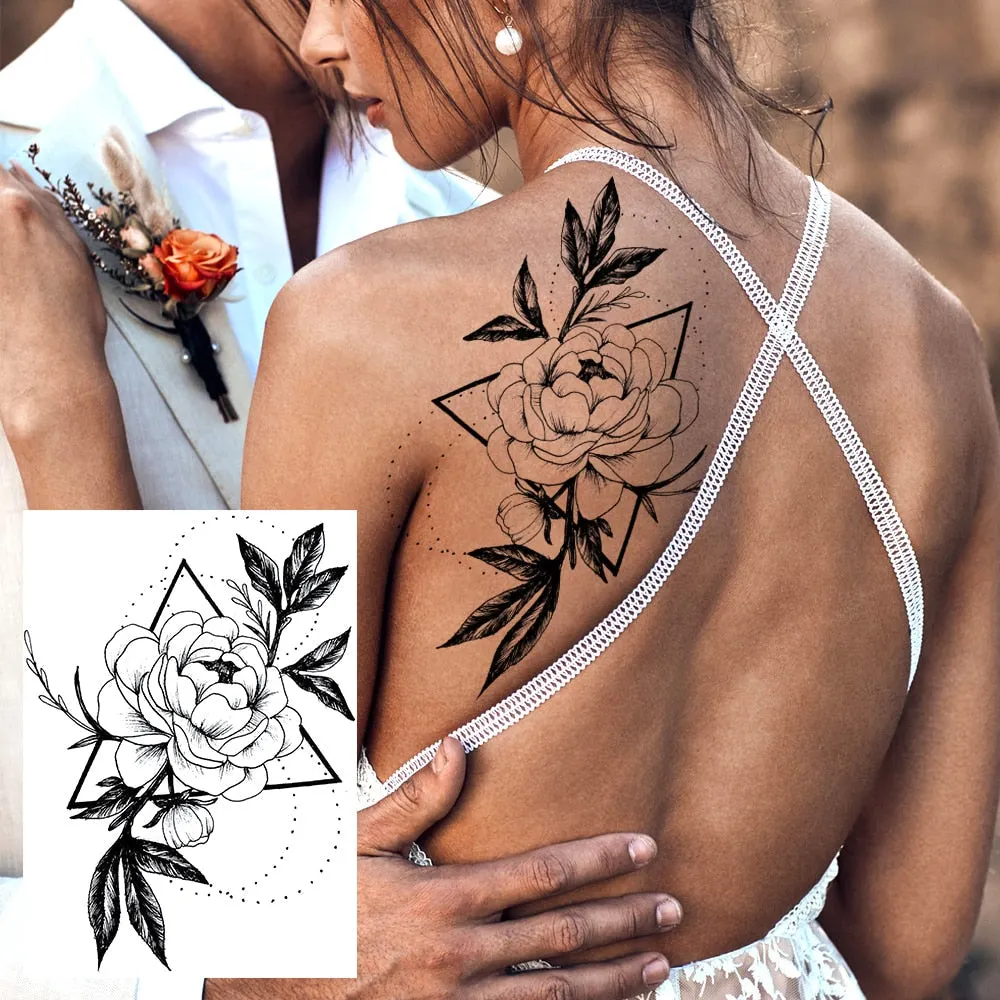Realistic Sexy Peony Tattoos Temporary Women Adult Flower Arm Tattoos Sticker Waterproof Fake Floral Bloosom Body Leg Art Tatoos 530-1