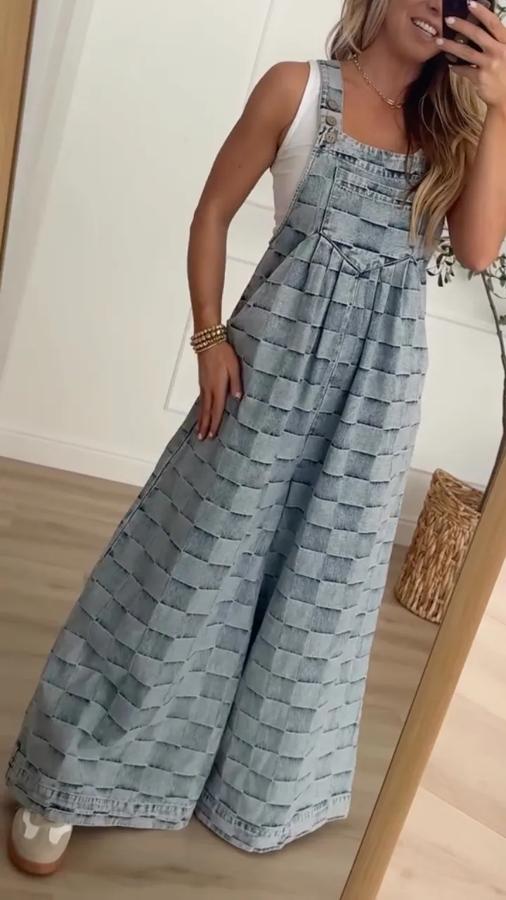 Women's Plaid-Print Casual Denim Overalls