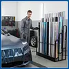 [US Local Warehouse] Fabric Roll Storage Rack 3 Tier Car Window Film Display Rack Adjustable Height Metal Vinyl Roll Storage Stand Detachable Fabric Display Organizer for Leather Rolls/Window Film/Wallpaper