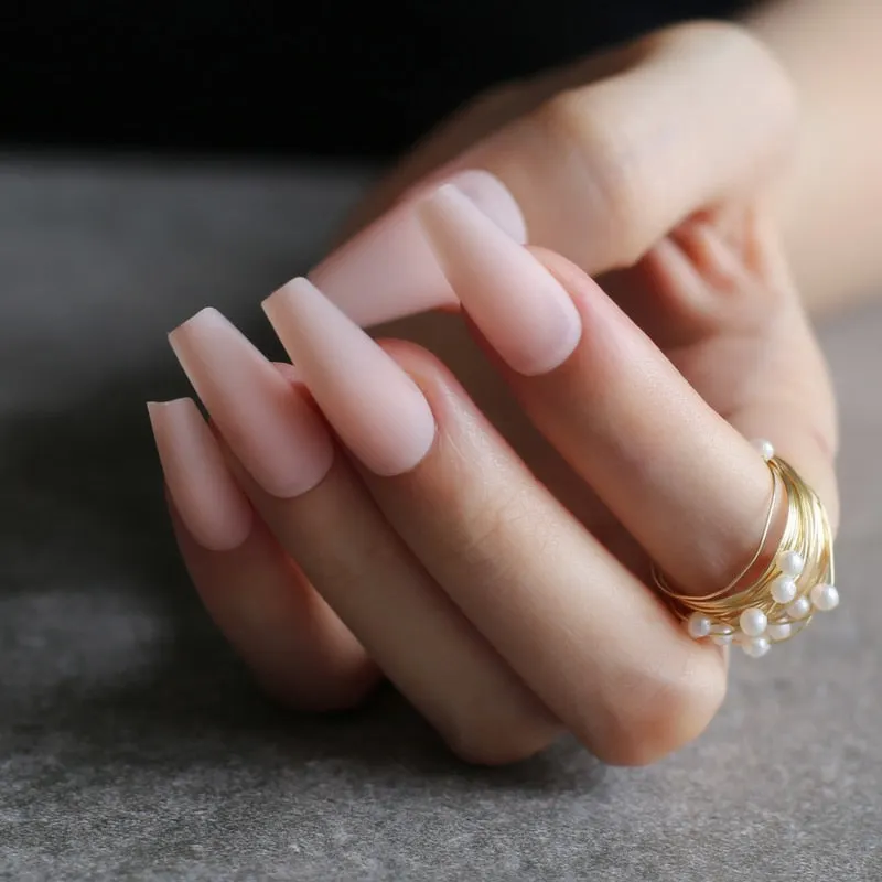 Glossy Ballet false nails red Long coffin Salon art matte Fake nails Transparent rectangle-Nail Inspo