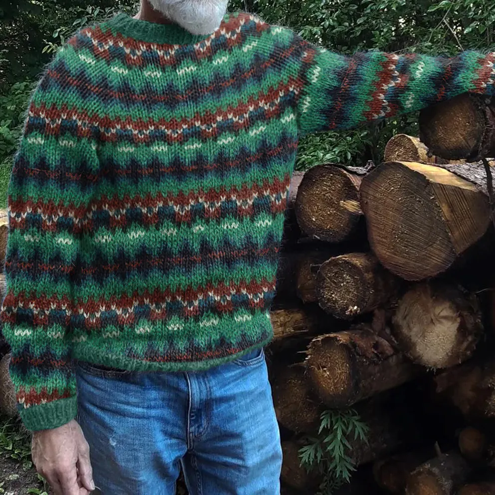 Vintage Icelandic Geometric Pattern Knitted Thermal Sweater