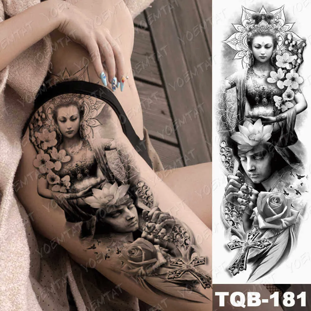 Large Arm Sleeve Tattoo Japan Samurai Waterproof Temporary Tatto Sticker Geisha Waist Leg Body Art Full Fake Tatoo Women Men