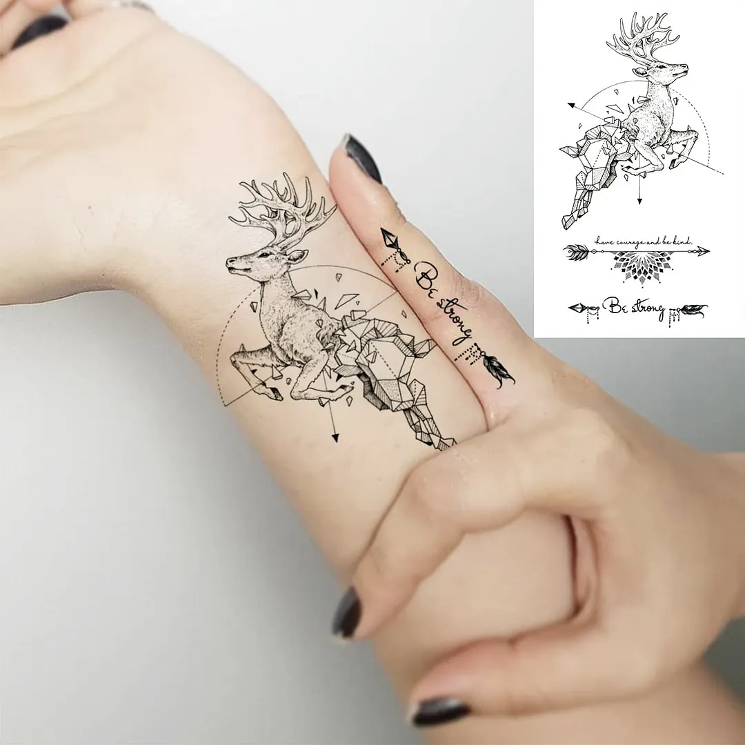 Lotus Mandala Flower Deer Sexy Temporary Tattoos For Women Neck Back Adult Geometric Tribe Fake Tattoo Body Art Waterproof Tatoo